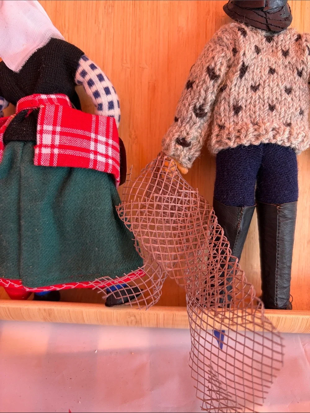 Handmade Folk Dolls — Red, Green & Black Traditional Outfits